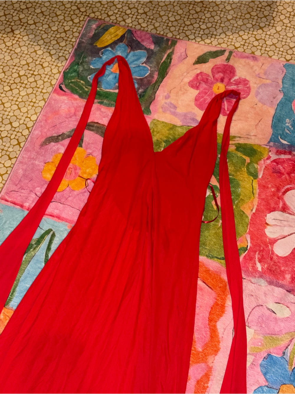 BCBGMaxAzria Red V-Neck Slip Dress with Tie Straps